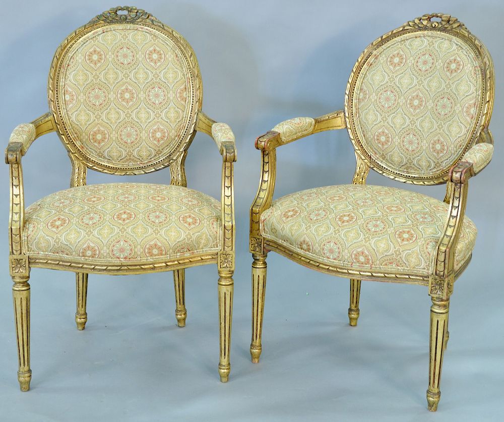 Appraisal: Pair of Louis XVI style armchairs Pair of Louis XVI