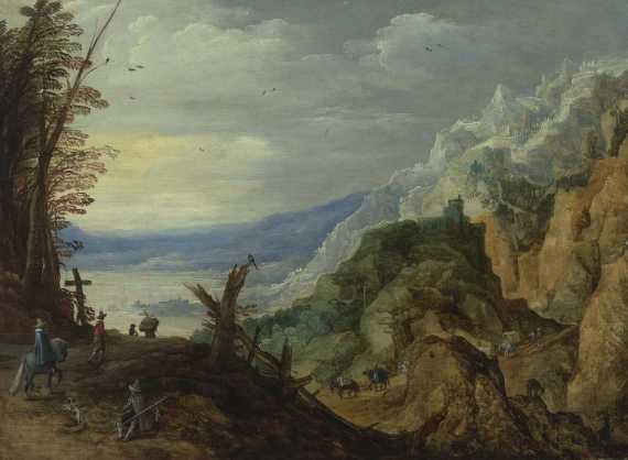 Appraisal: MOMPER JOOS DE II Antwerp Rocky landscape with travellers Oil