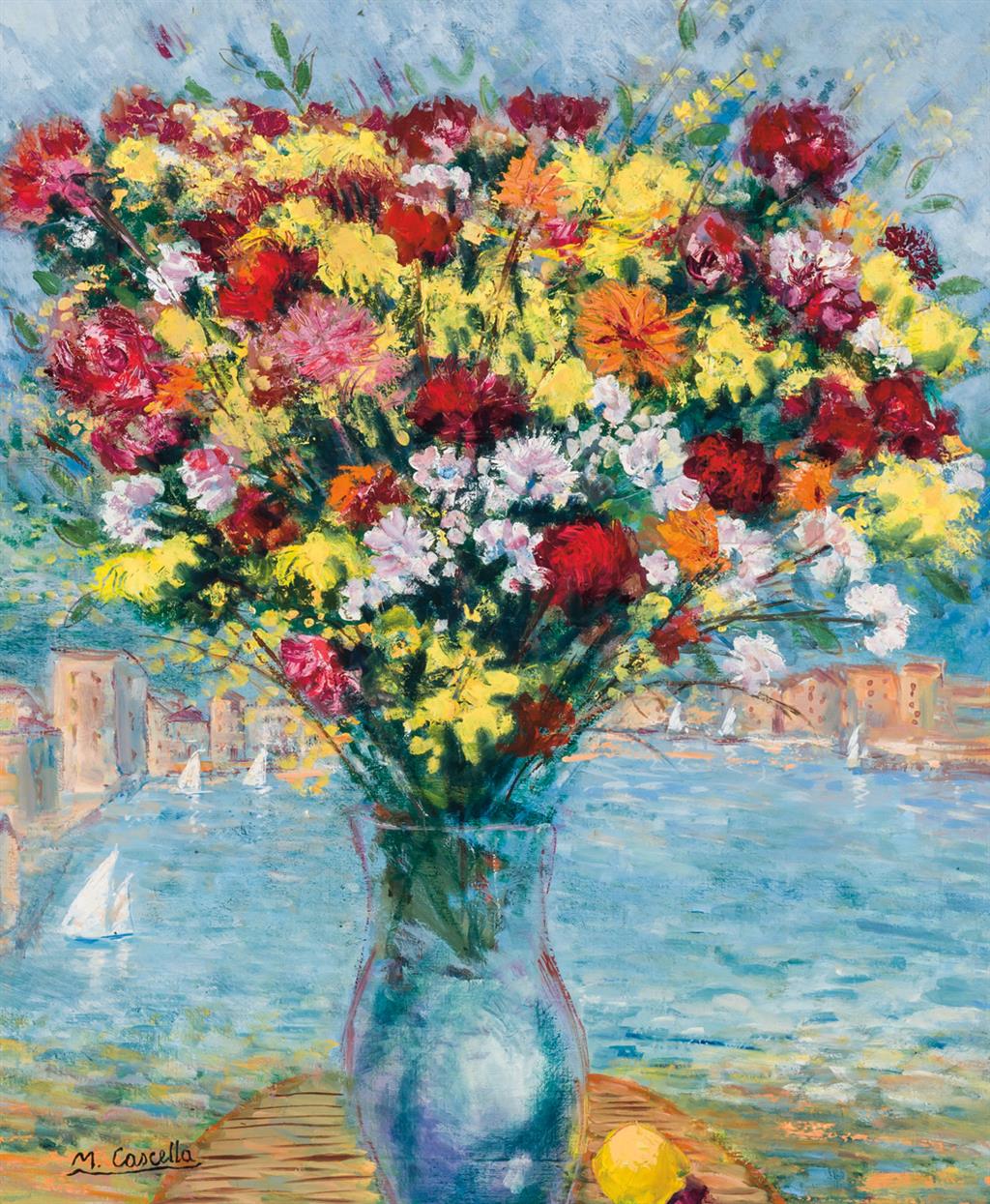 Appraisal: MICHELE CASCELLA American Italian - Flowers in Vase oil on