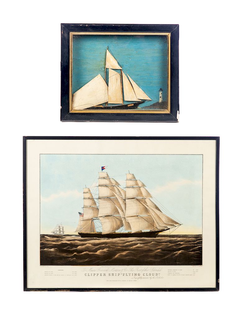 Appraisal: Early Ships Diorama and Currier Print Diorama Inches Print is