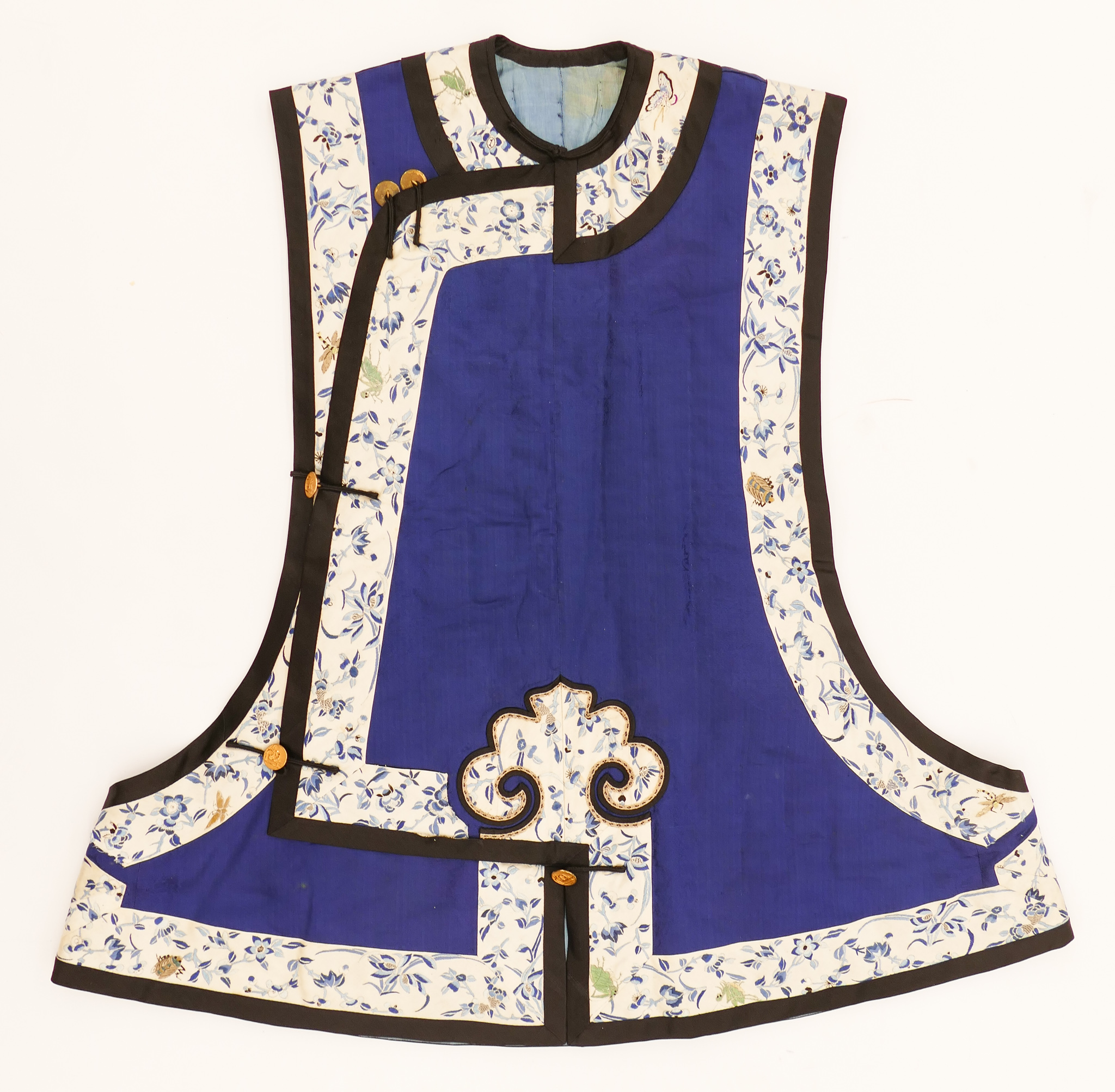 Appraisal: Old Chinese Silk Embroidered Vest Robe ''x '' Cobalt blue