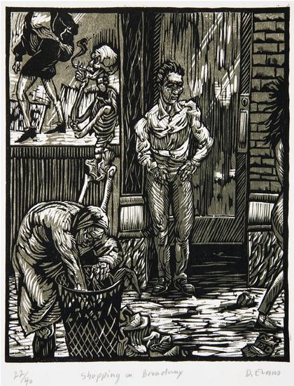 Appraisal: Donna EvansShopping on Broadway Woodcut signed and titled in pencil