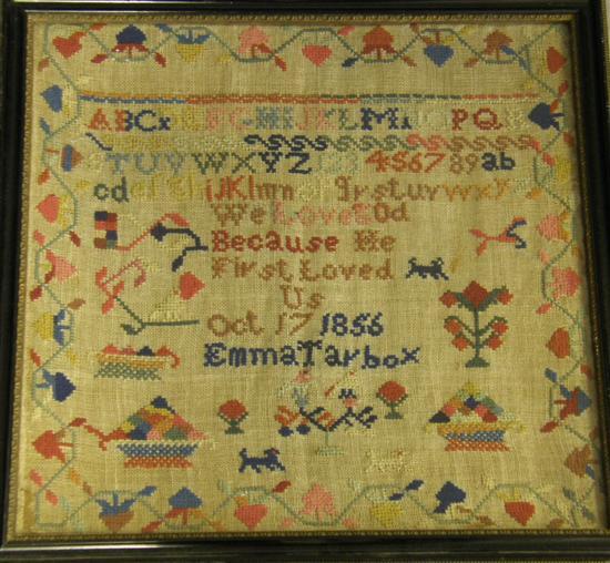 Appraisal: th century sampler by Emma Tarbox h w in