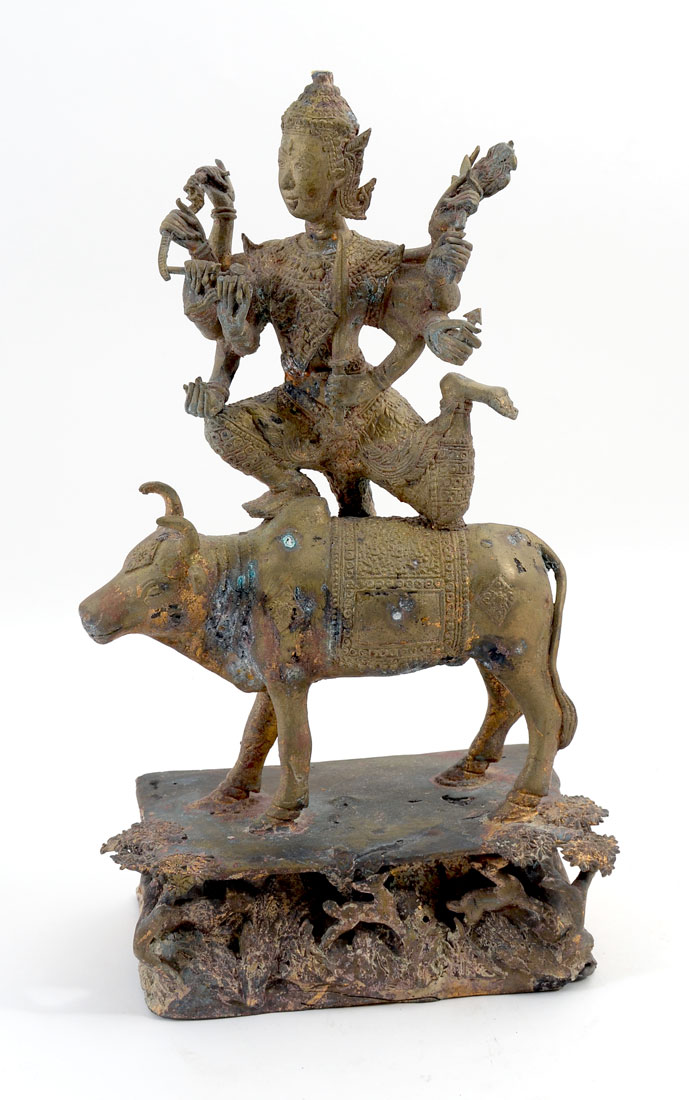 Appraisal: THAI CAST BRASS FIGURE OF DURGA ATOP A BUFFALO Cast