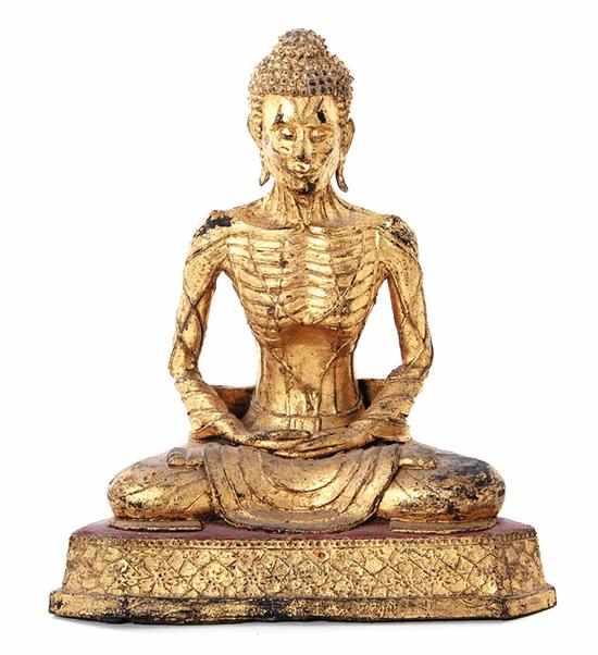 Appraisal: Unusual Thai gilt-bronze emaciated Buddha circa skeletal figure seated in