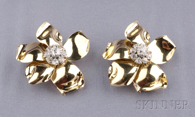 Appraisal: Pair of kt Gold and Diamond Flower Dress Earclips Cartier