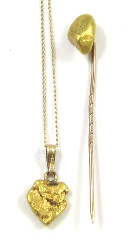 Appraisal: TWO ARTICLES OF GOLD NUGGET JEWELRY pendant and lapel stickpin