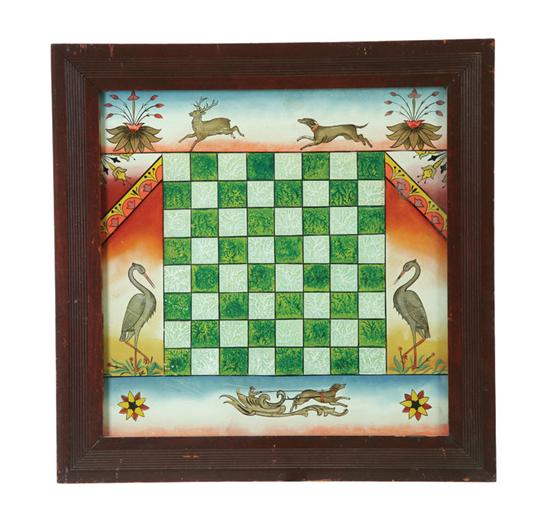 Appraisal: GAMEBOARD American late th-early th century Reverse glass painted gameboard