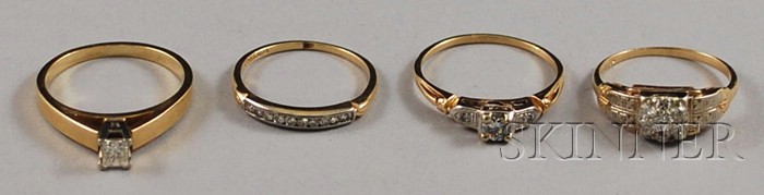 Appraisal: Four kt Gold and Diamond Rings sizes to