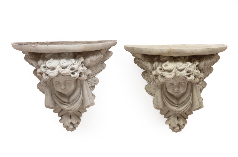 Appraisal: Pair of Classical-Style Cast Resin Figural Wall Brackets h in