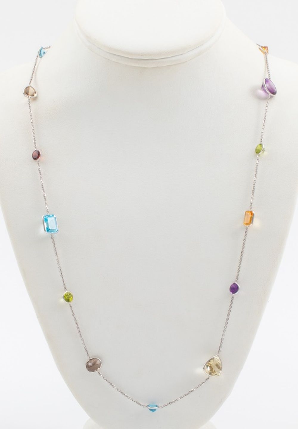 Appraisal: K WHITE GOLD MULTI-COLORED GEMSTONE NECKLACE K white gold necklace