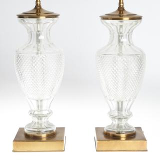 Appraisal: Pair Baccarat style cut glass vase lamps Pair Baccarat style