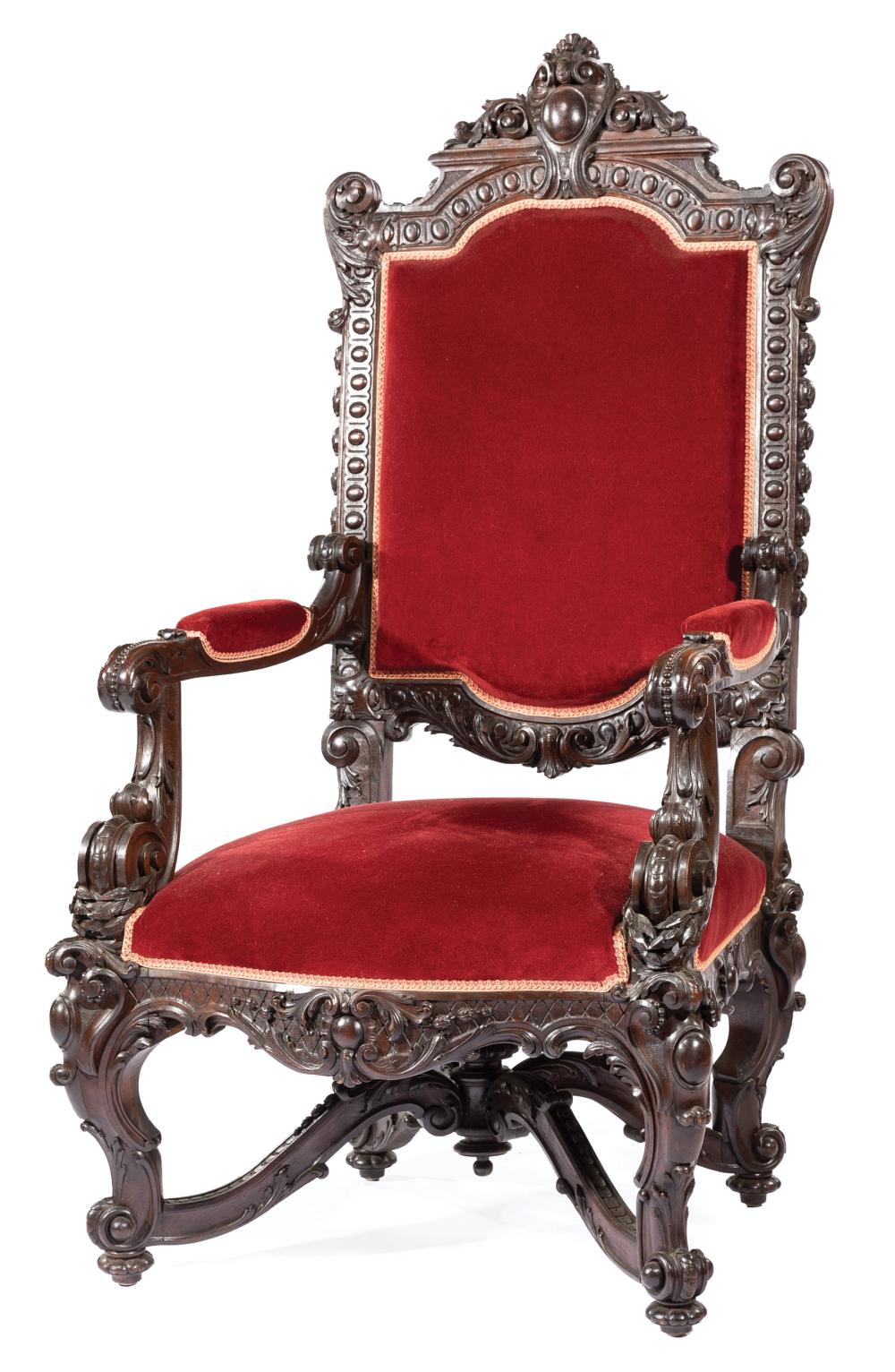 Appraisal: American Renaissance Carved Mahogany Throne Chair mid- th c foliate