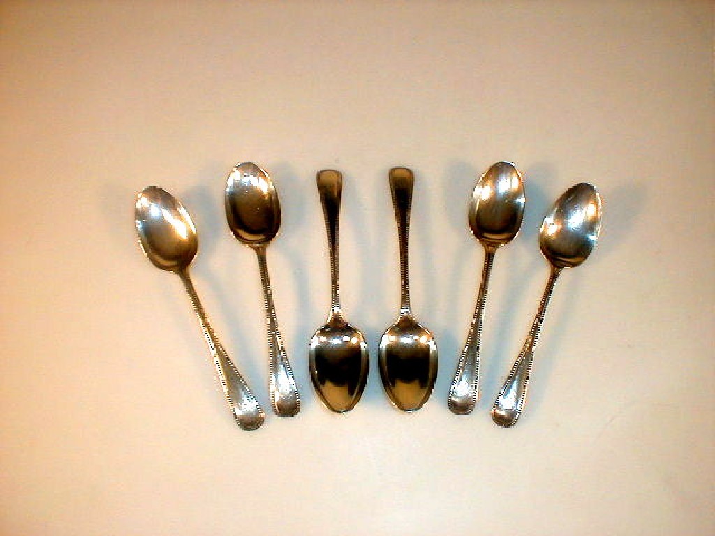 Appraisal: A set of six Victorian silver bead pattern teaspoons initialled