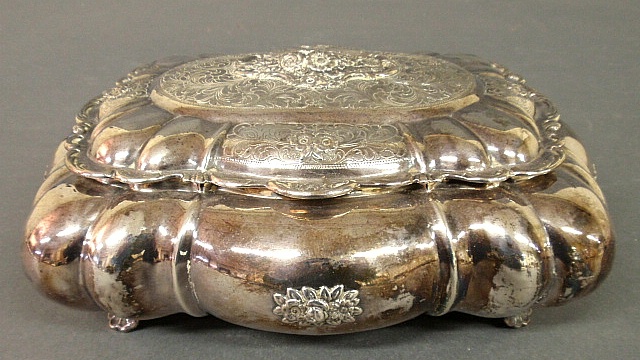 Appraisal: - Large sterling silver dresser box with chased floral decoration