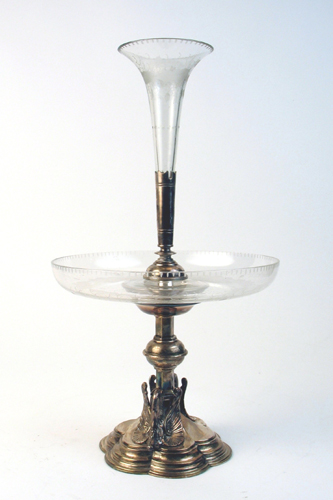 Appraisal: AN AMERICAN SILVER PLATED GLASS EPERGNE The plated pedestal base