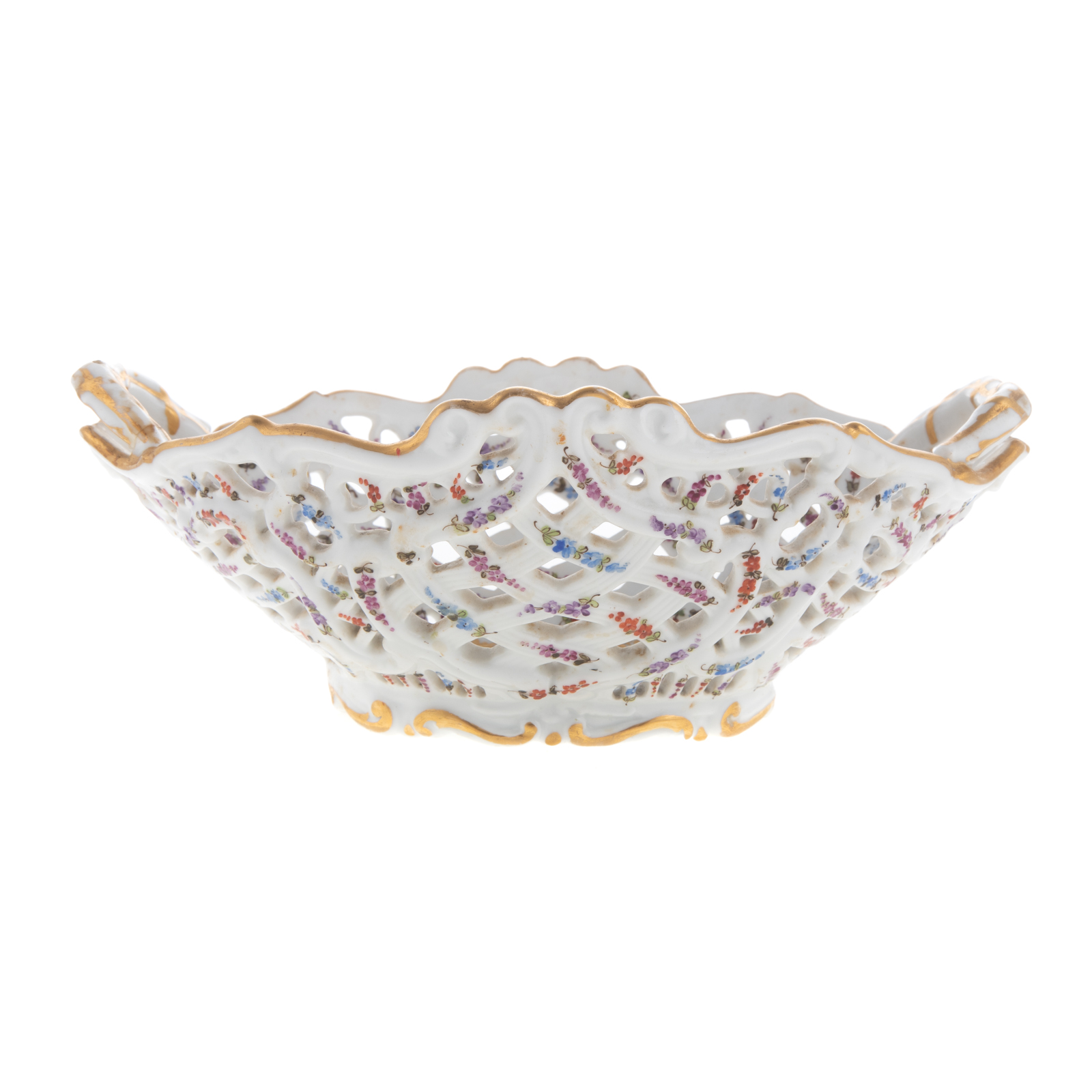 Appraisal: MEISSEN PORCELAIN RETICULATED BERRY BASKET Early th century floral decorated