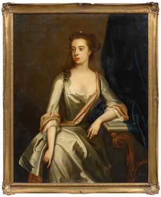 Appraisal: Painting manner of Kneller portrait of lady in white satin