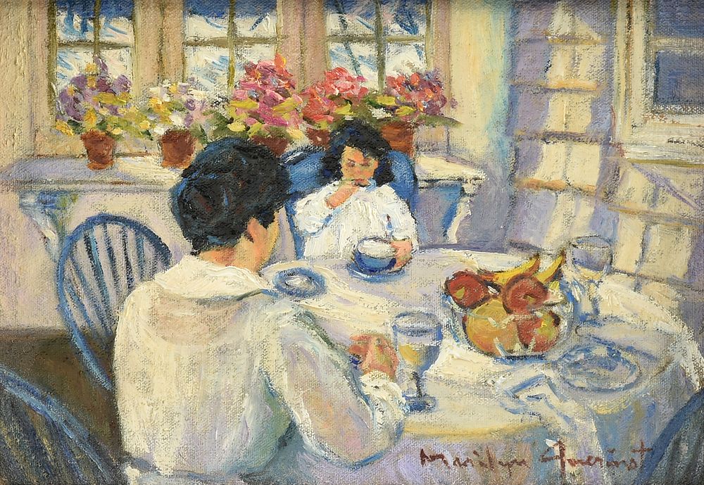 Appraisal: MARILYN GUERINOT American b A PAINTING The Breakfast MARILYN GUERINOT