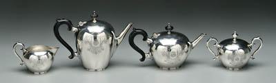 Appraisal: Tiffany sterling silver tea service round with C-scroll handles tea