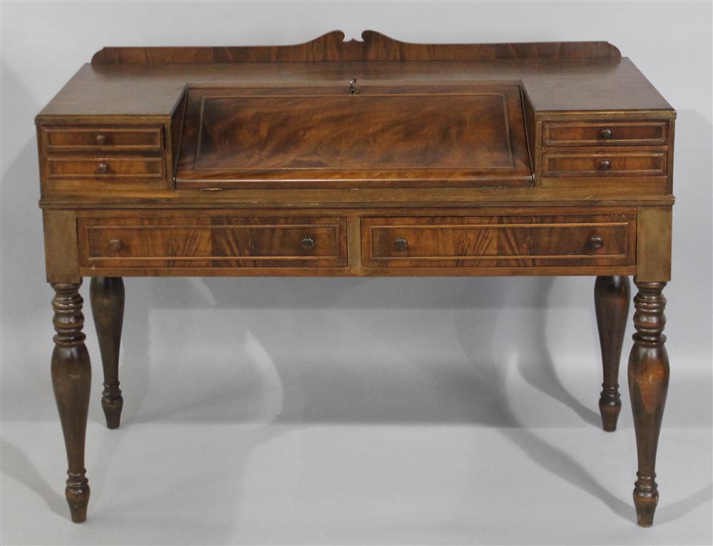 Appraisal: MAHOGANY SPINET CASE DESK having a rectangular top with an