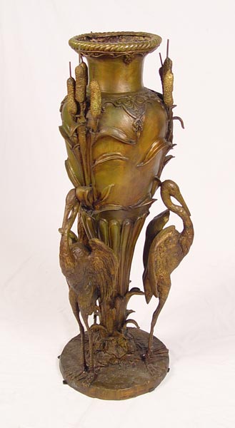 Appraisal: CRANE DECORATED BRONZE FLOOR VASE '' tall contemporary crane in