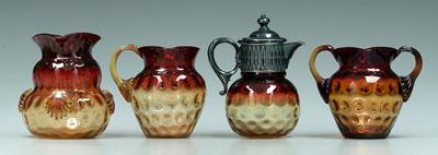 Appraisal: Four pieces amberina all thumbprint pitcher - in Provenance Maude