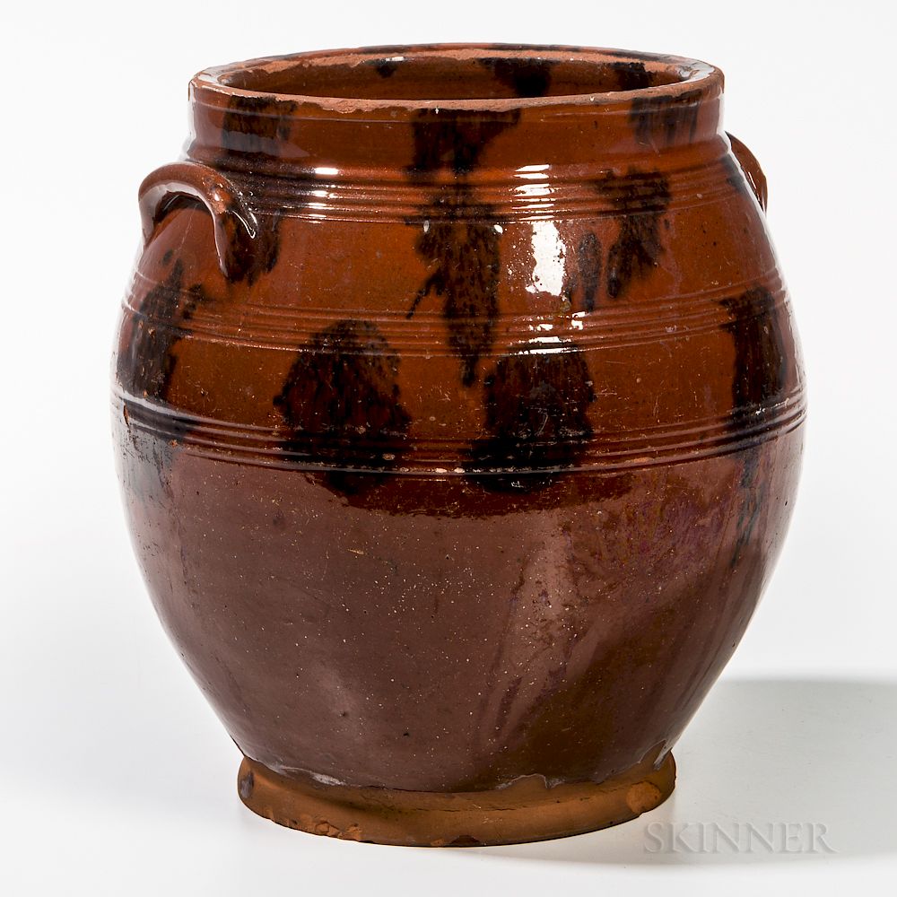 Appraisal: Manganese-decorated Redware Jar Manganese-decorated Redware Jar Norwalk Connecticut th century