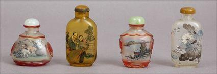 Appraisal: FOUR CHINESE INTERIOR PAINTED GLASS SCENT BOTTLES Comprising one with