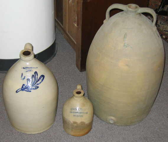 Appraisal: THREE STONEWARE JUGS One gallon stamped John Lyons COR Beach