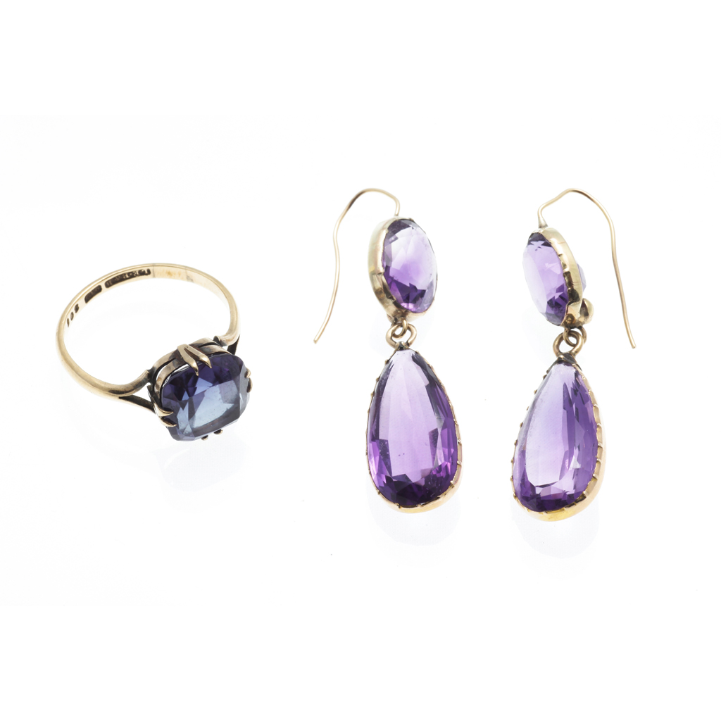 Appraisal: A pair of amethyst set pendant earrings each set with