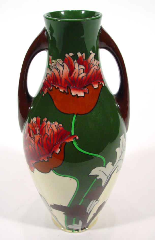 Appraisal: Foley Intarsio two handled vase hand painted with flowers onto