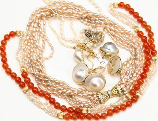 Appraisal: A collection of miscellaneous cultured pearl and k gold jewelry