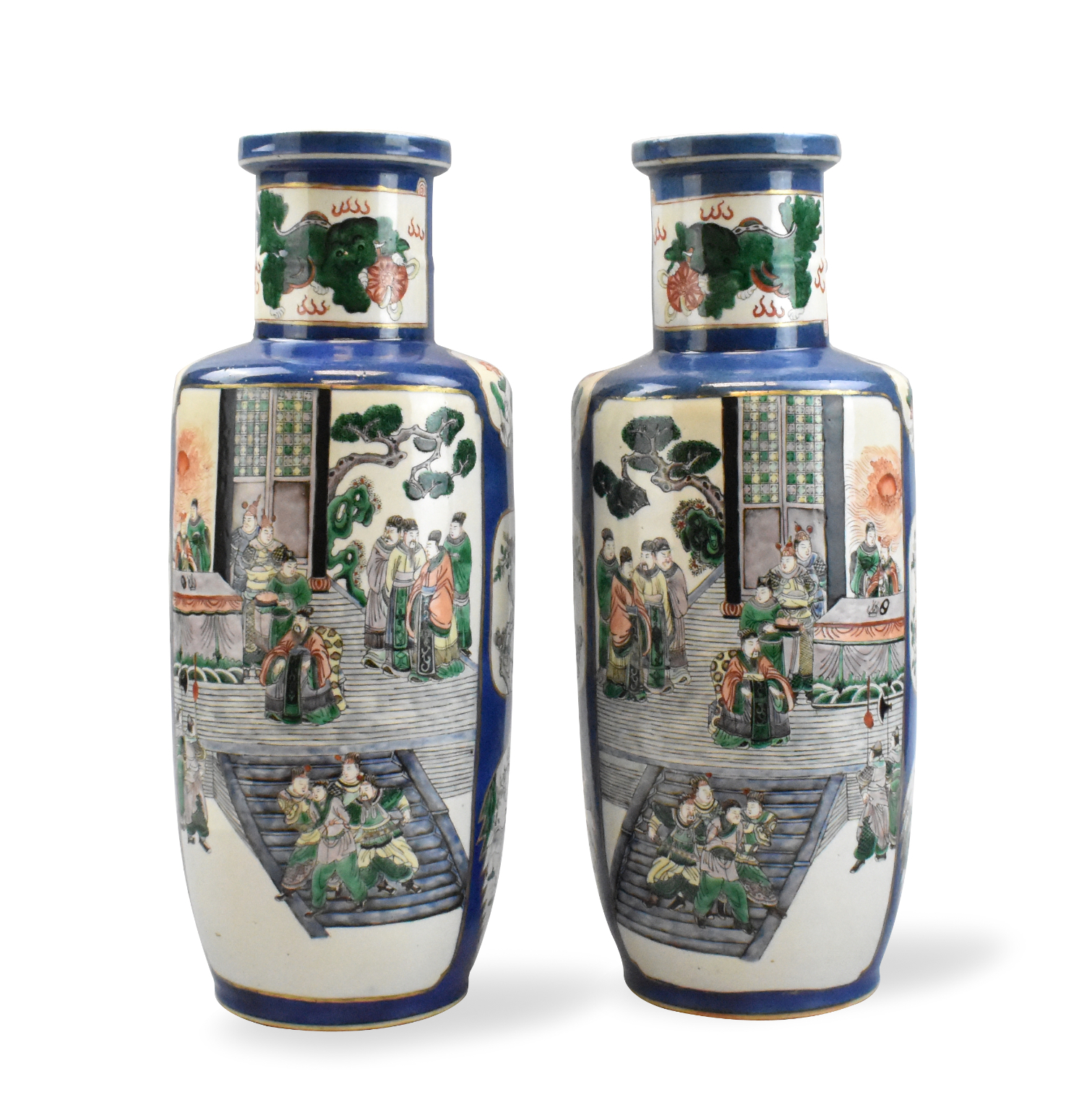 Appraisal: A pair of Chinese famille verte rouleau vases dating from