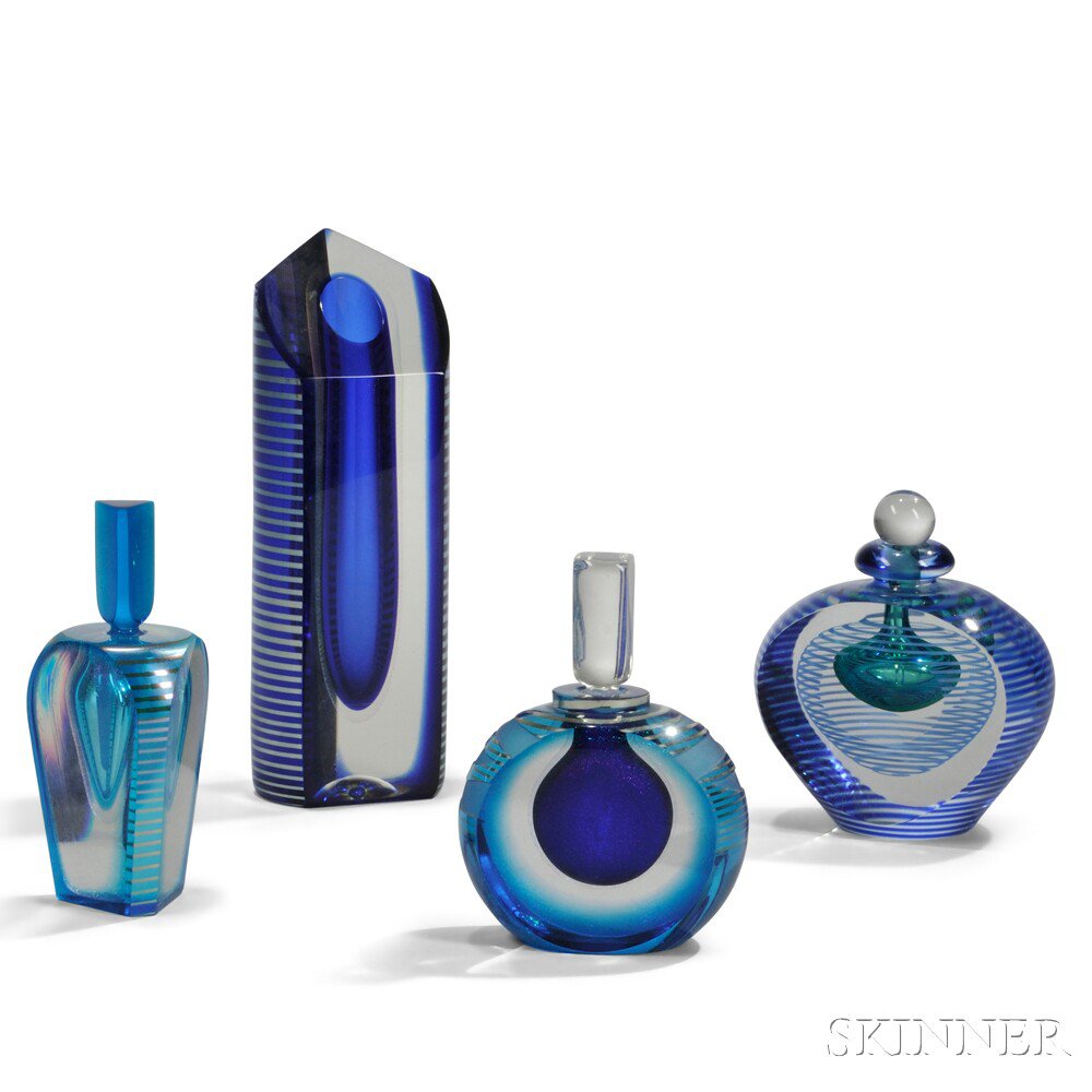 Appraisal: Three Art Glass Perfumes and a Vase Art glass Possibly