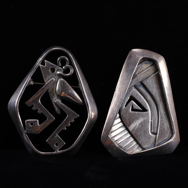 Appraisal: TWO Salvador Teran Sterling Silver Mexican Modernist pin brooches with