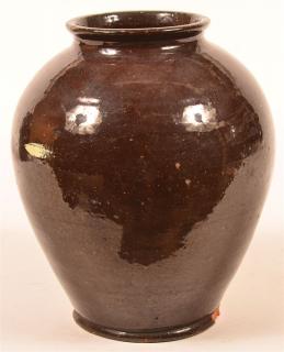 Appraisal: th Century Glazed Redware Pottery Large Storage Jar Flared rim