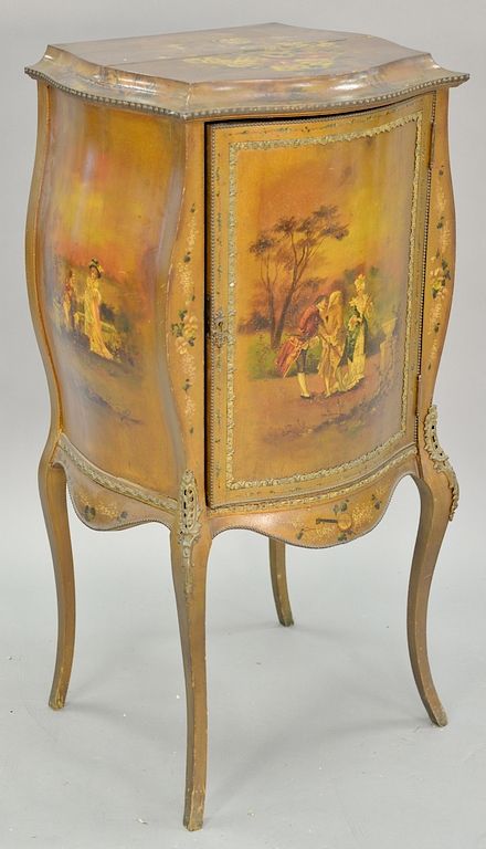 Appraisal: Louis XV style bombay music cabinet with painted panels and