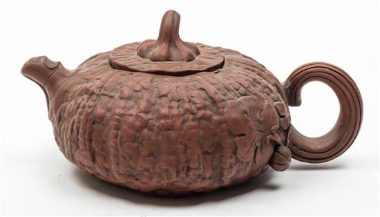 Appraisal: Sale Lot A Large Yixing Pottery Teapot of gourd form