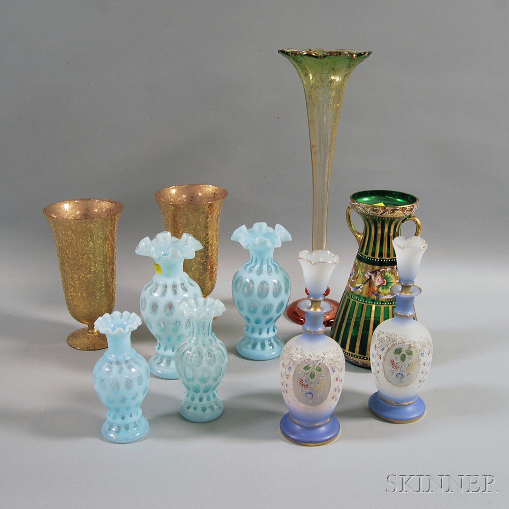 Appraisal: Ten Assorted Glass Items including a pair of gilded and