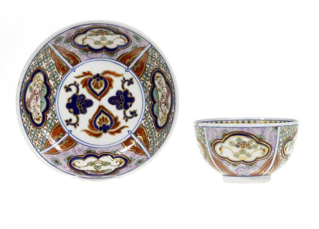 Appraisal: A CHELSEA-DERBY TEA BOWL AND SAUCER enamelled with a Japan