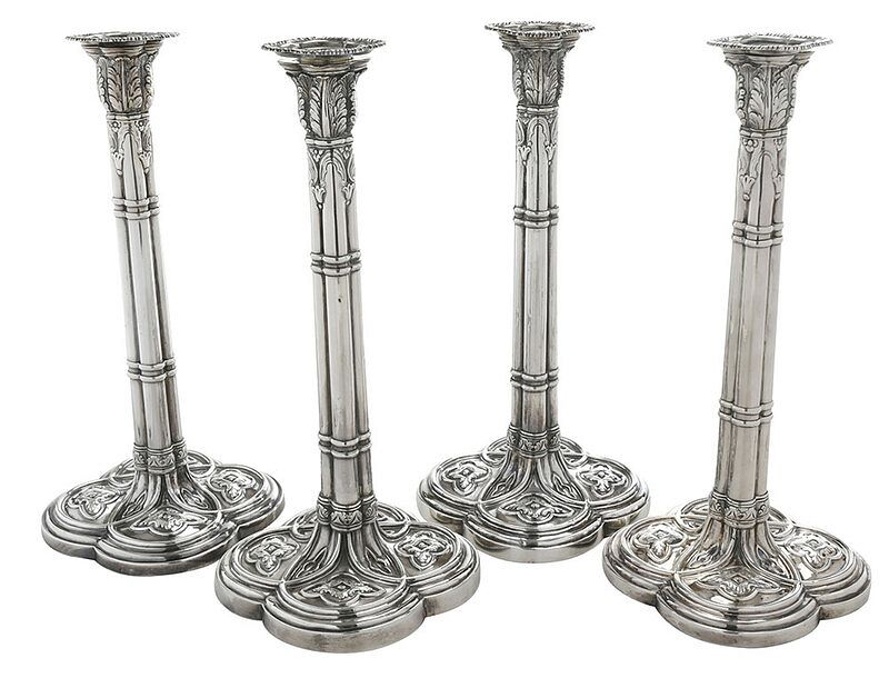 Appraisal: Set of Four George III English Silver Candlesticks London cluster