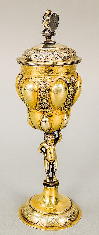 Appraisal: Russian silver gilt chalice having cover with finial lobbed body