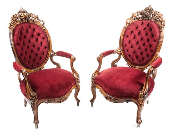 Appraisal: Sale Lot A Pair of American Victorian Rosewood Tufted Back