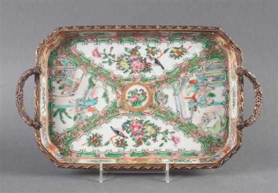 Appraisal: Chinese Export Rose Medallion porcelain vanity tray in gilt-bronze mounts