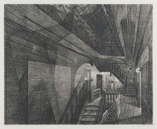 Appraisal: ARMIN LANDECK Stairhall Drypoint and engraving x mm x inches