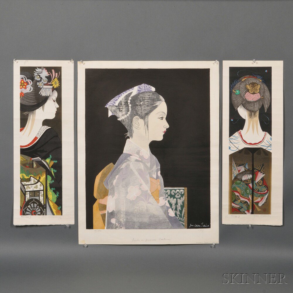 Appraisal: Three Sekino Junichiro - Prints Ayuko in Japanese Costume Gosho-guruma