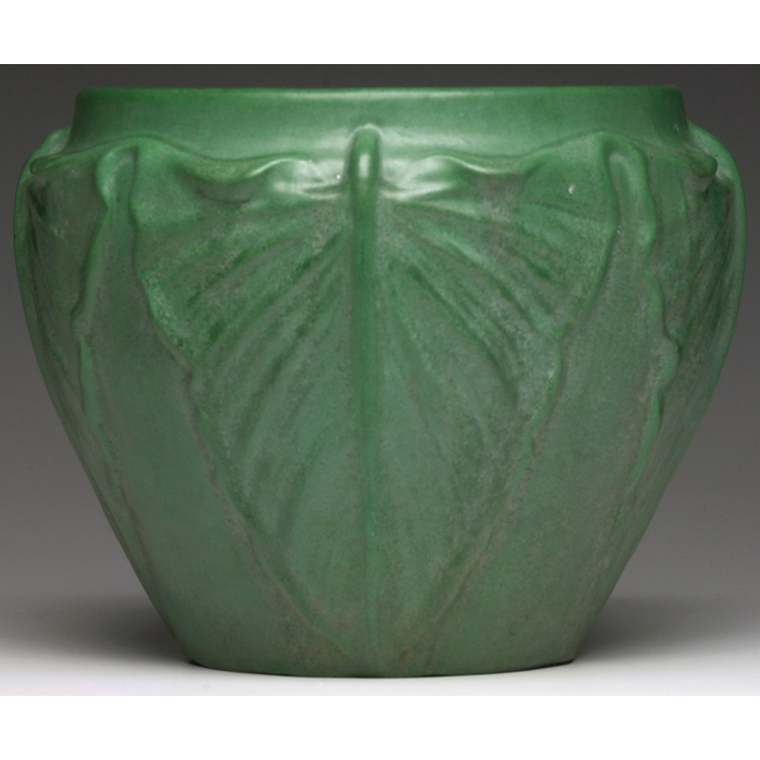 Appraisal: Weller Matt Green jardinier eacute large leaf forms