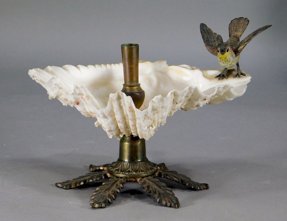 Appraisal: Austrian Vienna Bronze Mounted Shell Bird Inkwell Austria Early th