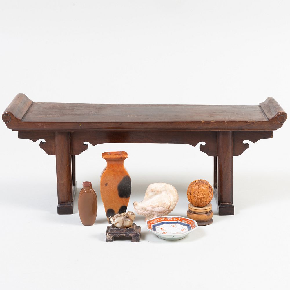 Appraisal: Group of Chinese Scholar's Objects Comprising A miniature hardwood scroll